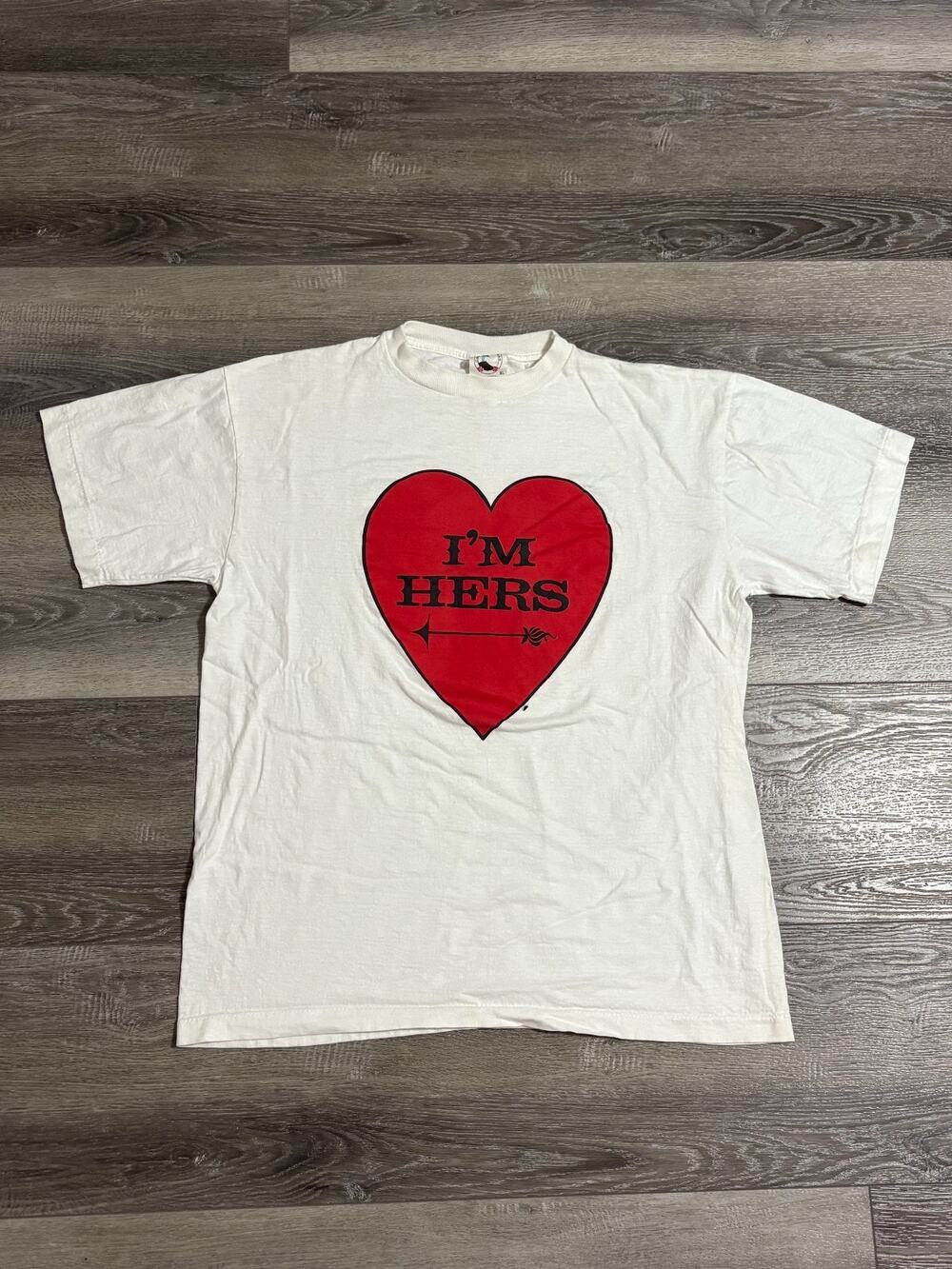 Vintage 90s I’m Hers Graphic White Shirt Single Stitch Retro Y2K - Men’s XL